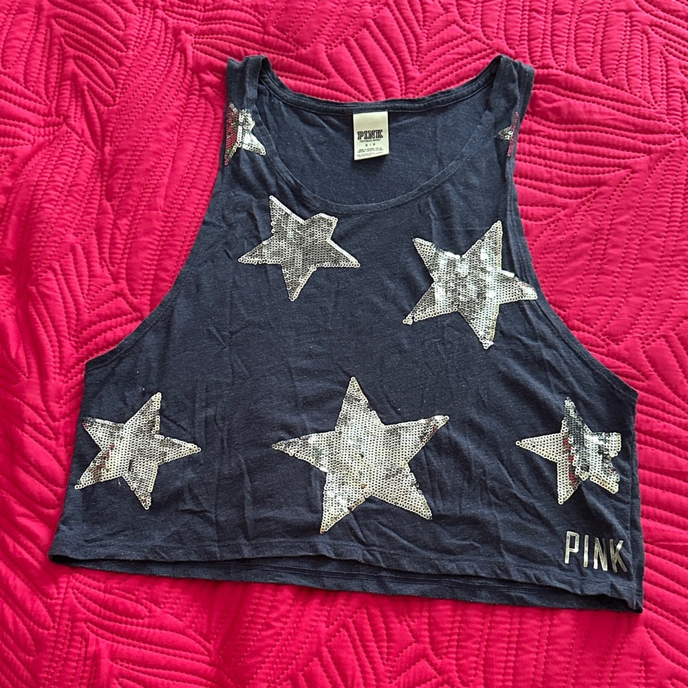 PINK Star Sequin Crop Top